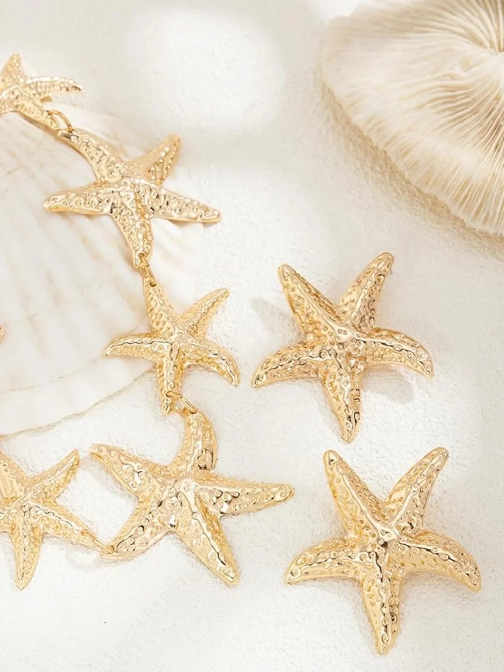 Gold Starfish Statement Necklace and Earrings Set